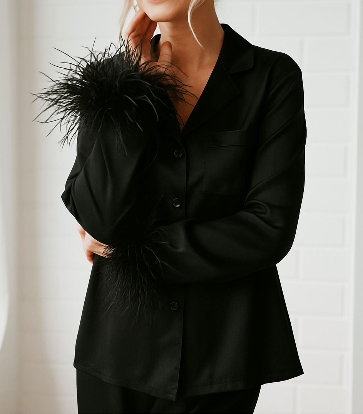 KENDAL BLACK FEATHER LUXE PJS - LIMITED EDITION