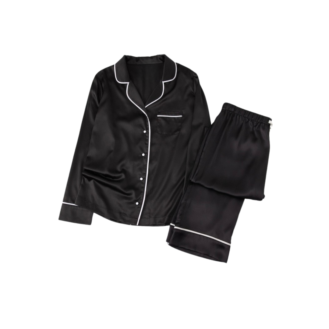 EVE BLACK SATIN PJS