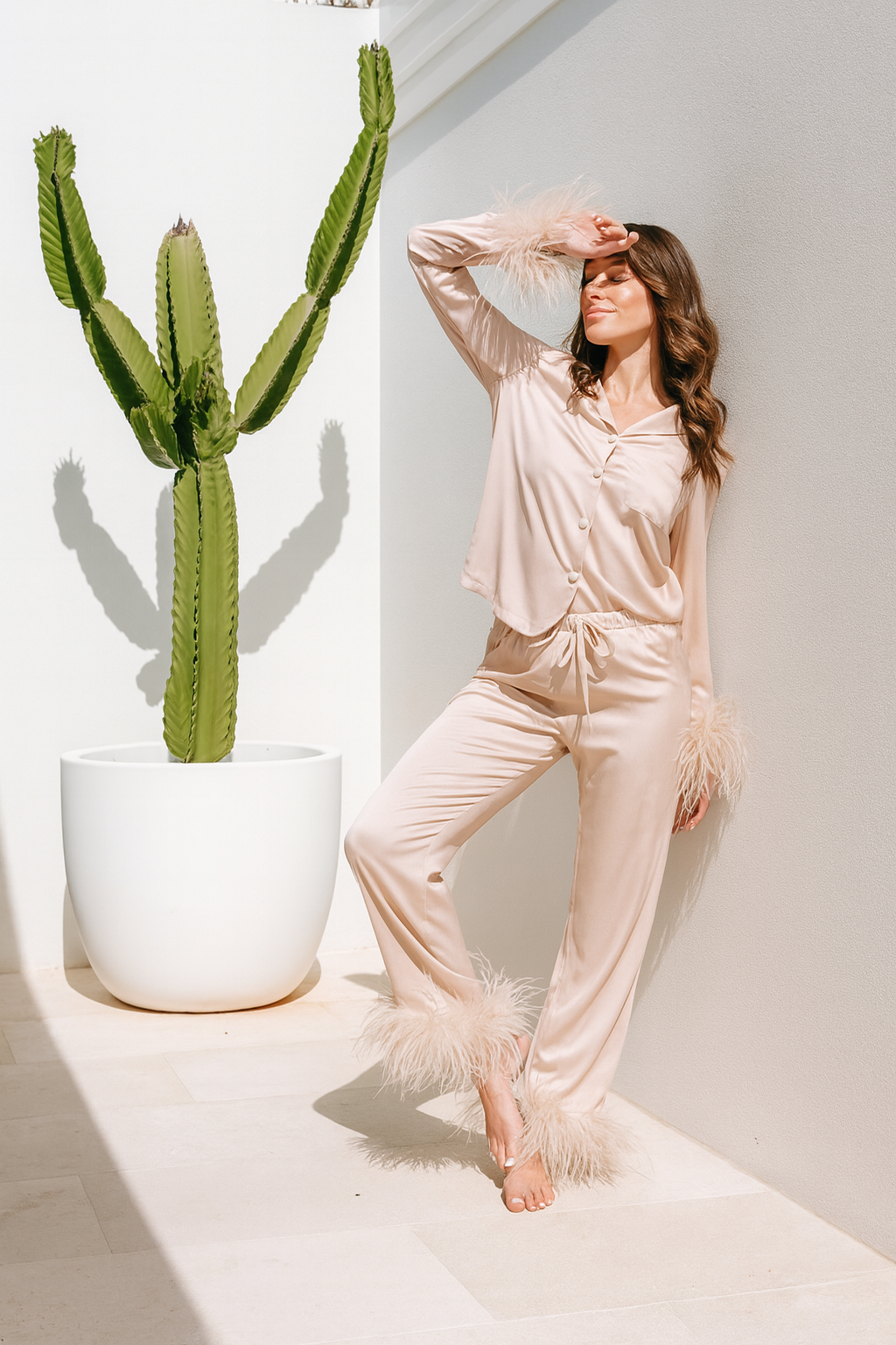 PRE - ORDER "MARGOT" CHAMPAGNE FEATHER PJS - PRE ORDER DUE 31ST OCTOBER