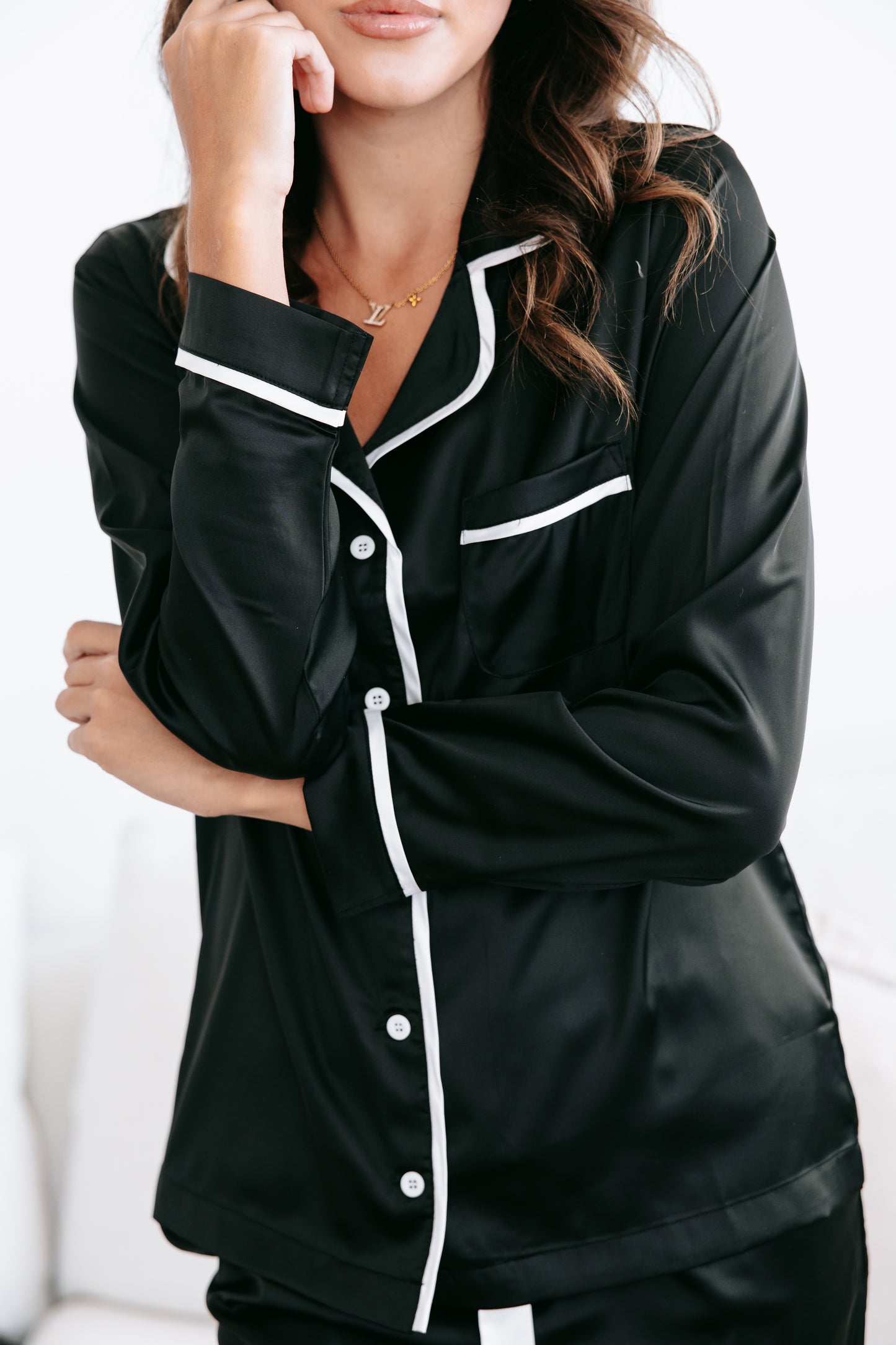 EVE BLACK SATIN PJS