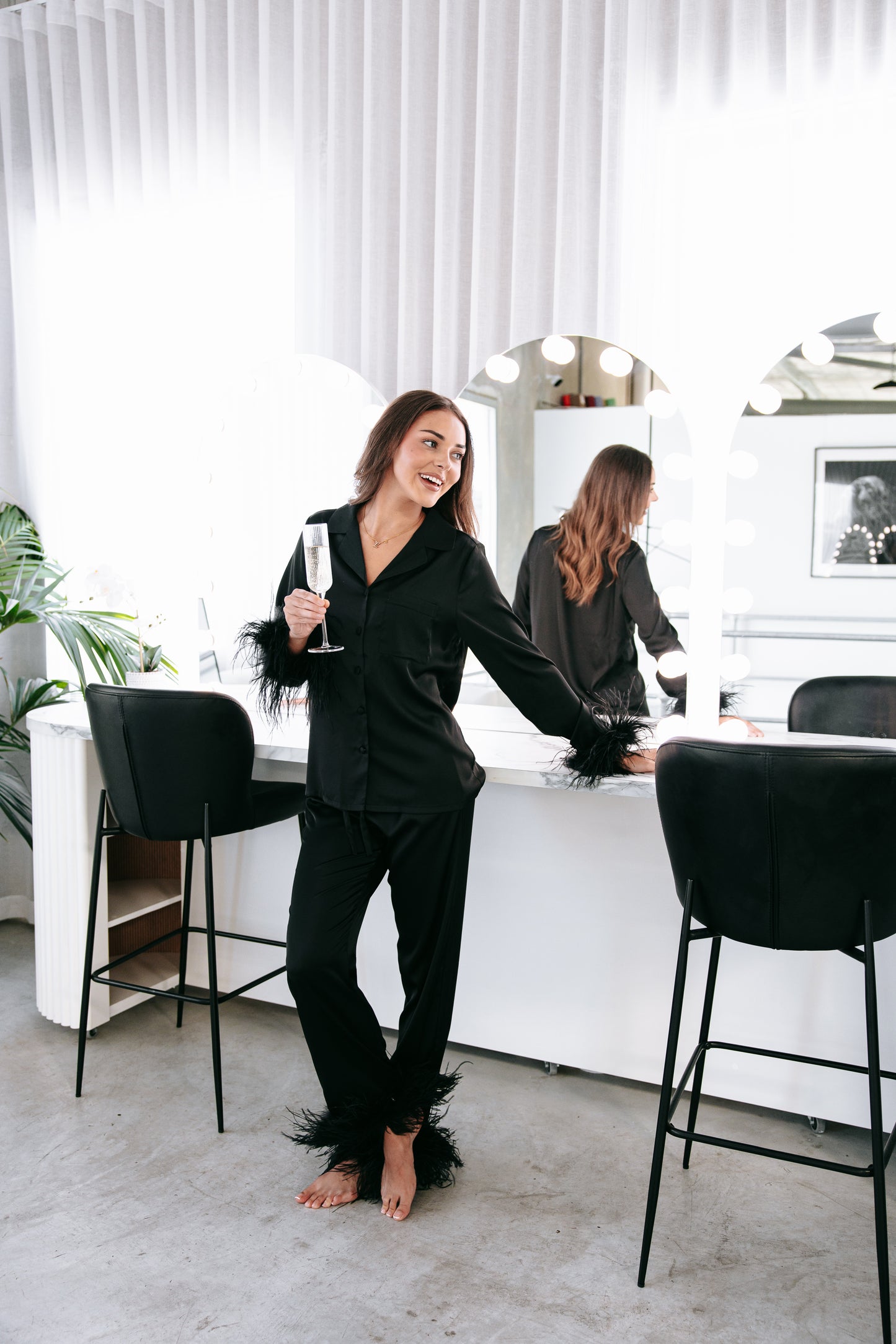 KENDAL BLACK FEATHER LUXE PJS - LIMITED EDITION