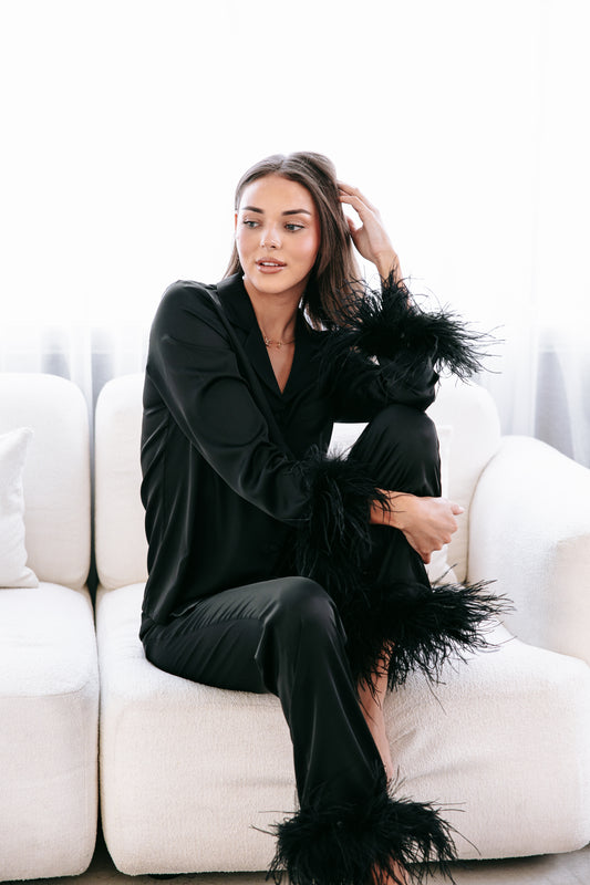 KENDAL BLACK FEATHER LUXE PJS - LIMITED EDITION